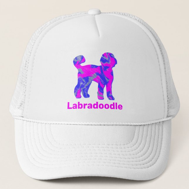 Labradoodle Dog Silhouette Hot Pink & Blue Truckerkappe (Vorderseite)