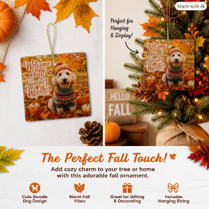 Labradoodle Familienhund Willkommen Herbst Keramikornament