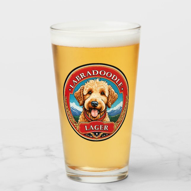 Labradoodle Golden Doodle Bierglas Glas (Vorne (Gefüllt))