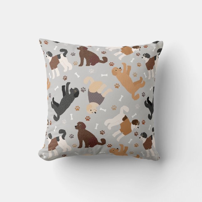 Labradoodle / Goldendoodle Bones and Paws Kissen (Vorderseite)