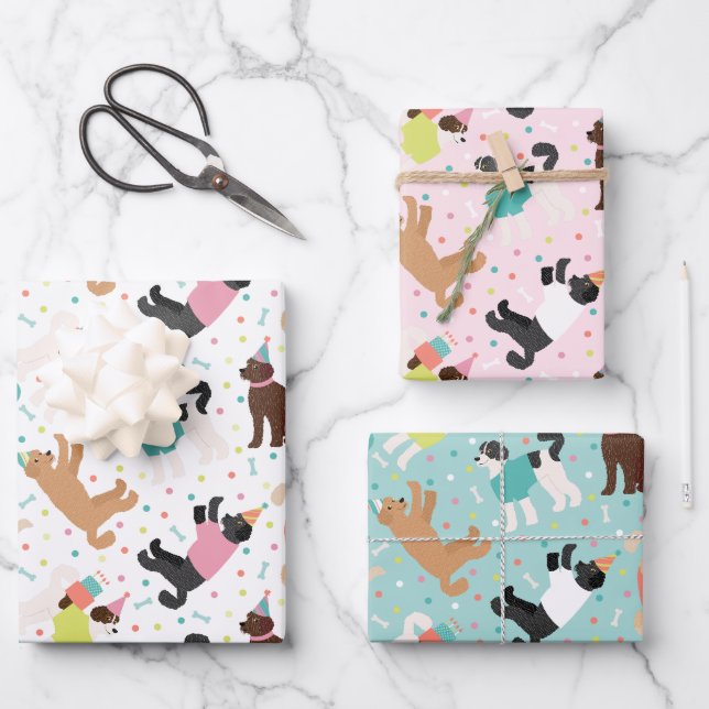 Labradoodle / Goldendoodle Geburtstagsparty Geschenkpapier Set (Vorderseite)