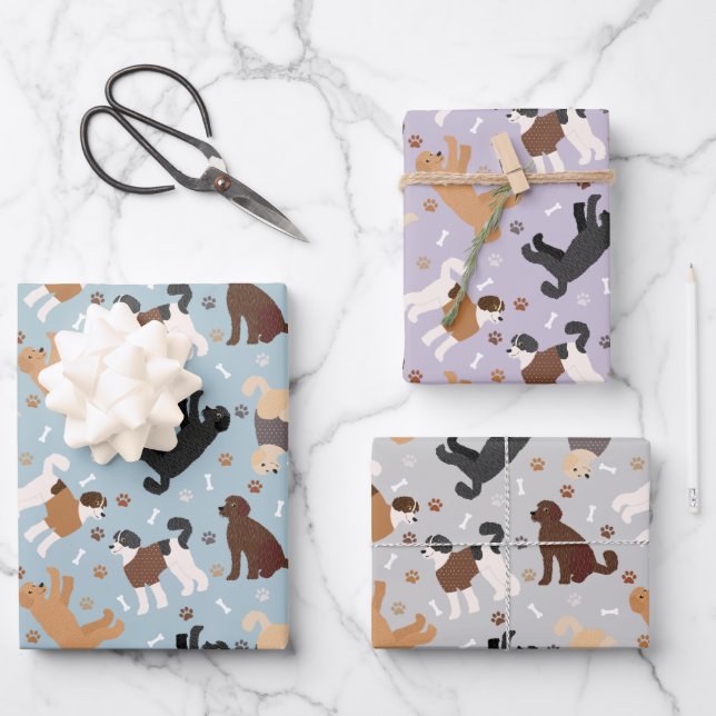 Labradoodle/Goldendoodle Knochen und Paare Geschenkpapier Set (Vorderseite)