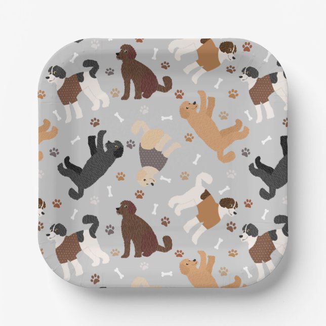 Labradoodle/Goldendoodle Knochen und Paare Pappteller (Vorderseite)