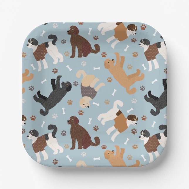 Labradoodle/Goldendoodle Knochen und Paare Pappteller (Vorderseite)