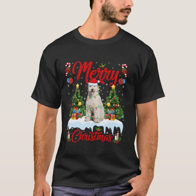 Labradoodle Hund frohe Weihnachtsbaum Lights Labra T-Shirt (Vorderseite)