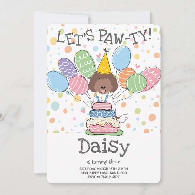 Labradoodle Hund Geburtstagsparty Einladung (Vorderseite)