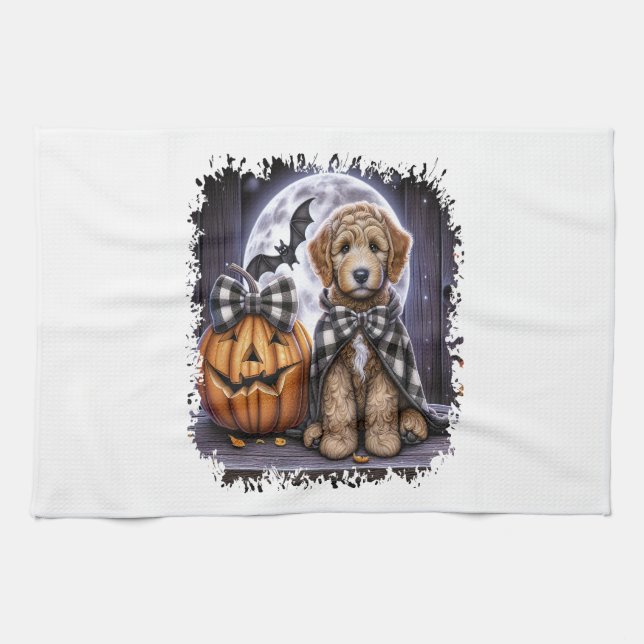 Labradoodle-Hund Halloween-Platz Geschirrtuch (Horizontal)