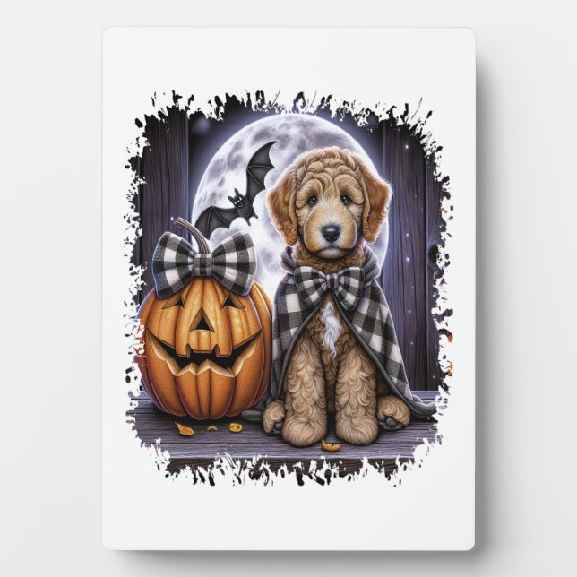 Labradoodle Hund Halloween Quadrat Fotoplatte (Vorderseite)