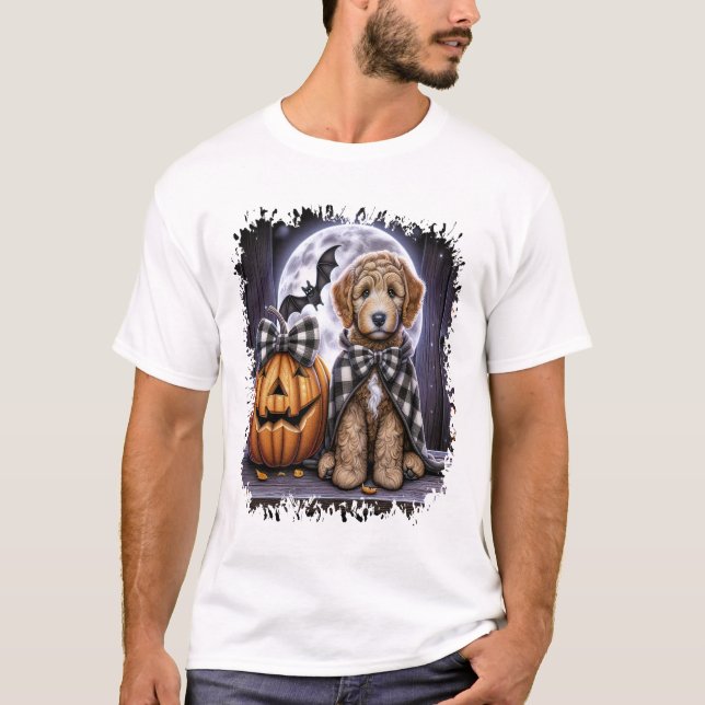Labradoodle-Hund Halloween-Quadrat T-Shirt (Vorderseite)