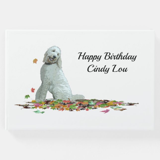 Labradoodle Hund in Blätter Gästebuch (Vorderseite)