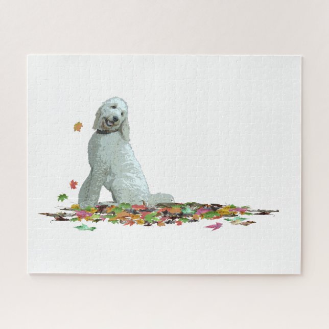 Labradoodle Hund in Blätter Jigsaw Puzzle (Horizontal)