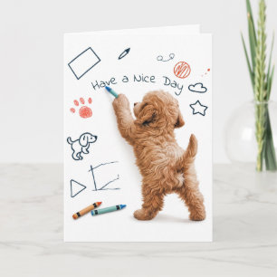 Labradoodle-Hund kritzelt für 'Ich denke an Dich' Karte