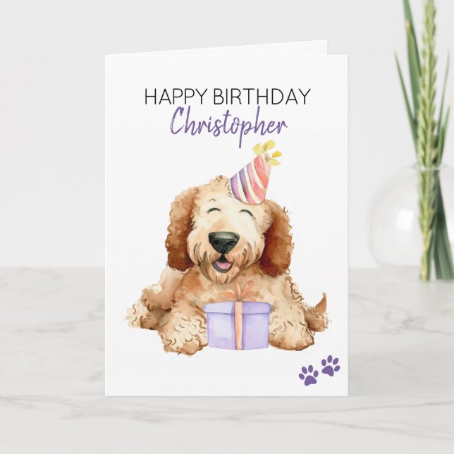 Labradoodle Hund Personalisiert Happy Birthday Karte (Vorderseite)