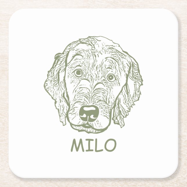 Labradoodle Hund personalisiert Zeichnend Hand Rechteckiger Pappuntersetzer (Vorderseite)