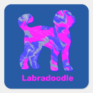 Labradoodle Hund Silhouette Crazy Hot Pink Quadratischer Aufkleber