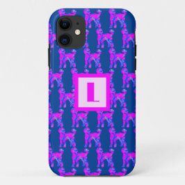 Labradoodle Hund Silhouette Rosa Monogramm Blau Case-Mate iPhone Hülle