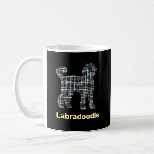 Labradoodle Hund Silhouette Yellow&Blue Grid Kaffeetasse (Links)