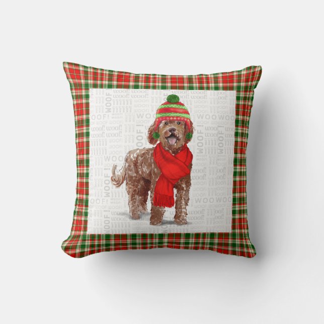 Labradoodle Hund und Feiertag Kariert Weihnachten Kissen (Vorderseite)