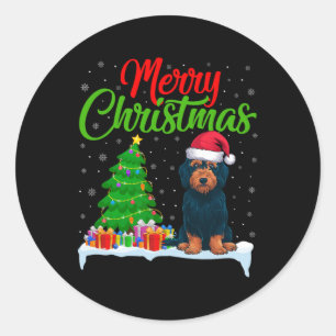Labradoodle Hund Weihnachtsbaum Lichter Funny Xmas Runder Aufkleber
