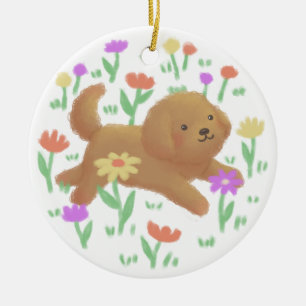 Labradoodle mit Blume Illustration Keramik Ornament
