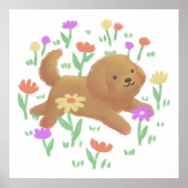 Labradoodle mit Blume Illustration Poster (Vorne)