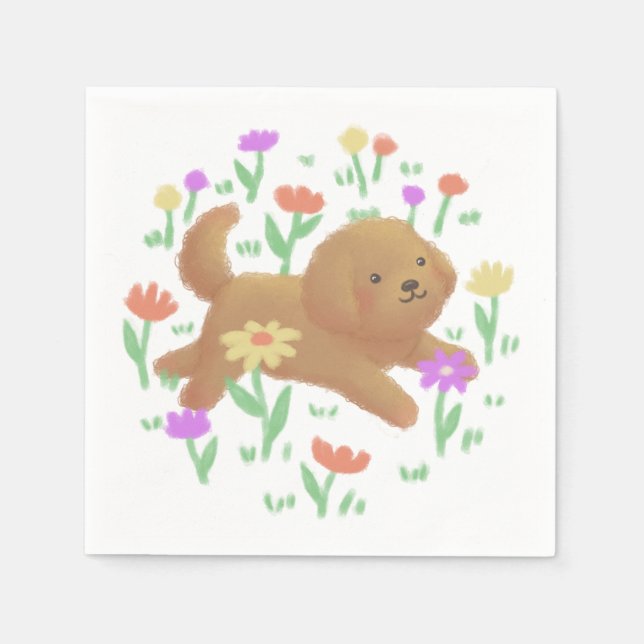 Labradoodle mit Blume Illustration Serviette (Vorderseite)