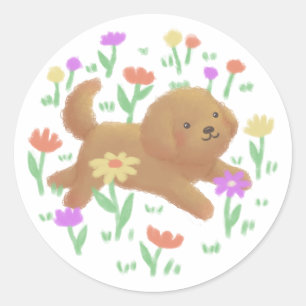Labradoodle mit Blumen Illustration Runder Aufkleber