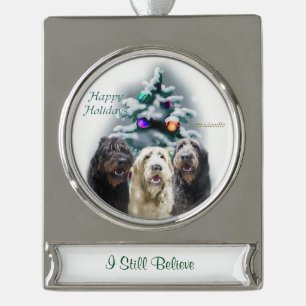 Labradoodle Personalisiert Weihnachten Banner-Ornament Silber