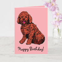 Labradoodle Pink Happy Birthday Card