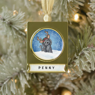 Labradoodle Rentier Weihnachtsschmuck Banner-Ornament Gold