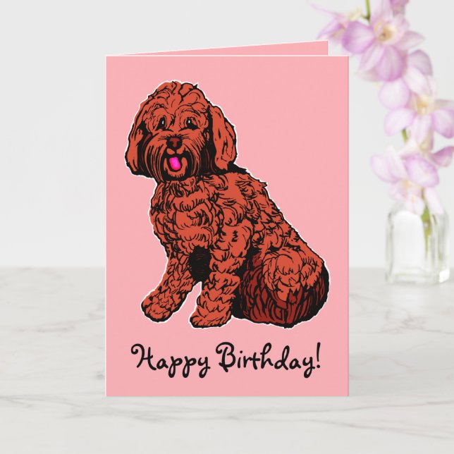 Labradoodle rose joyeuse carte d'anniversaire (Orchidée)