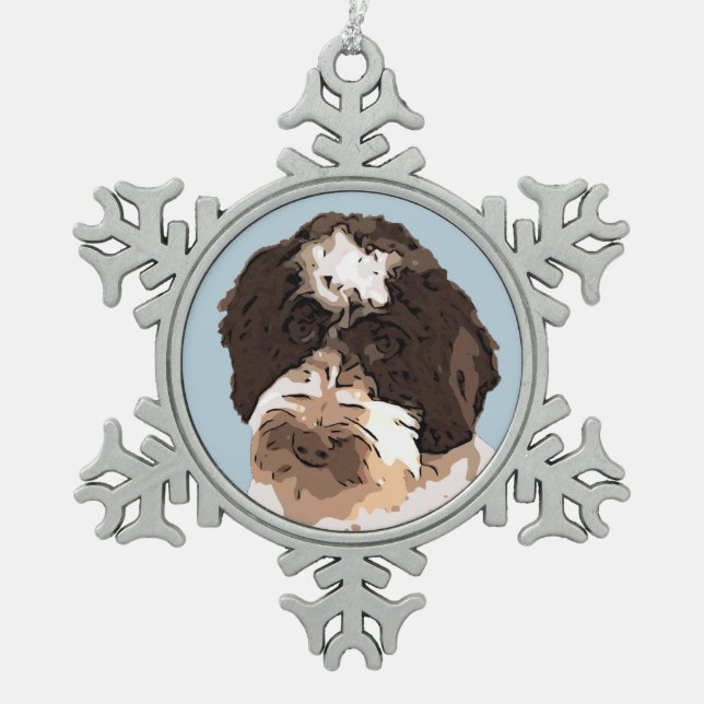 LABRADOODLE SCHNEEFLOCKEN Zinn-Ornament (Vorderseite)