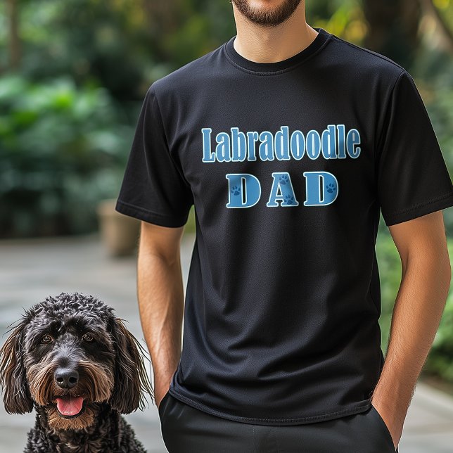 Labradoodle Vater Blauer Typografie Paw Prints T-Shirt (Labradoodle Dad T-Shirt)