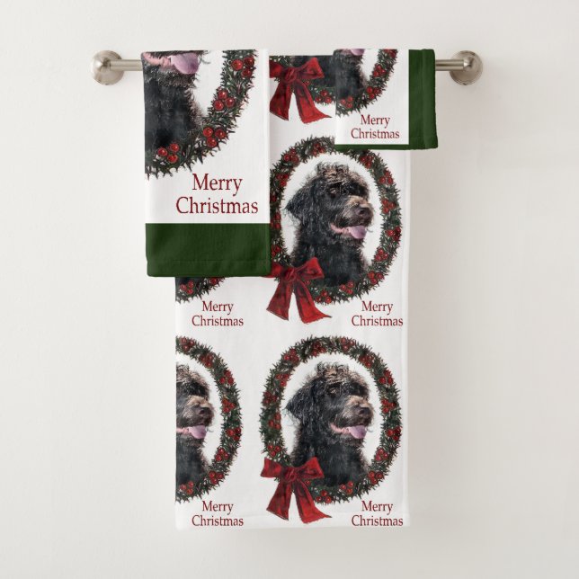 Labradoodle Weihnachten Badhandtuch Set (Insitu)