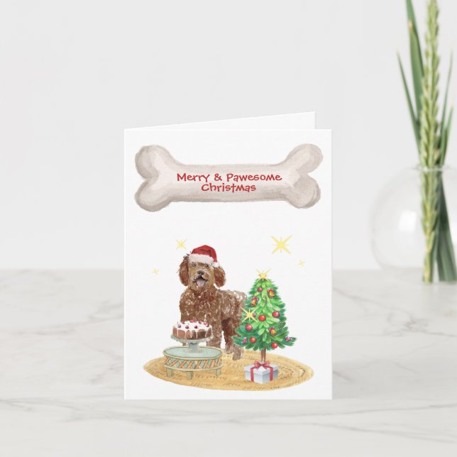 Labradoodle Weihnachtsmannmütze Weihnachtsbaum Feiertagskarte (Vorderseite)