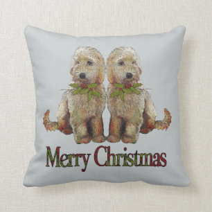 Labradoodle Welpen-Paare mit Weihnachtsstechpalme Kissen