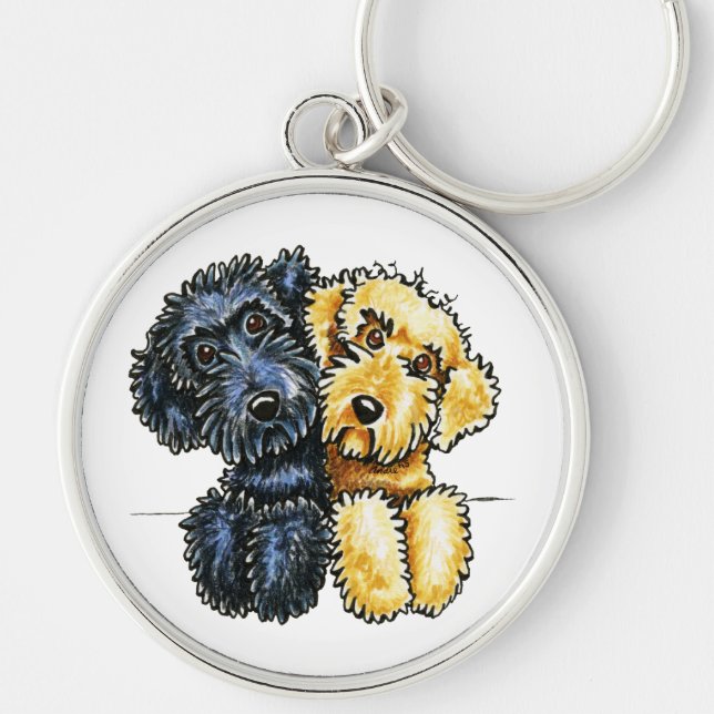 Labradoodles Schwarz Gelb verschraubt Schlüsselanhänger (Vorne)