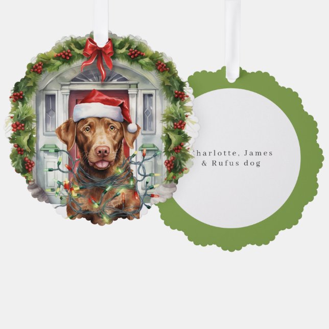 Labrador an der Weihnachtsmannmütze Weihnachten Ornament Karte (Vorderseite/Rückseite)