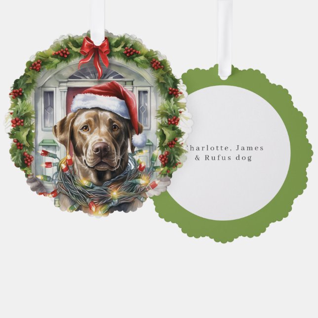 Labrador an der Weihnachtsmannmütze Weihnachten Ornament Karte (Vorderseite/Rückseite)