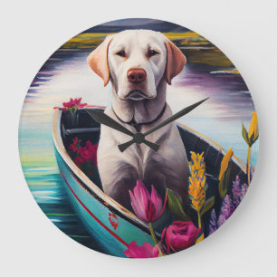 Labrador auf einem Paddle: Ein Landschaftliches Ab Große Wanduhr