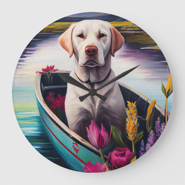 Labrador auf einem Paddle: Ein Landschaftliches Ab Große Wanduhr (Vorderseite)