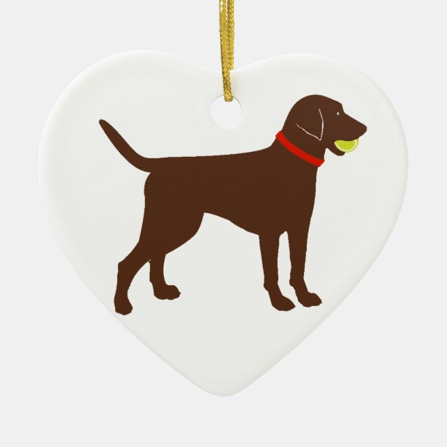 Labrador Ball holen, Schokolade Labrador spielen Keramikornament (Vorne)