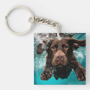 Labrador chocolat joueur nageant sous l'eau
