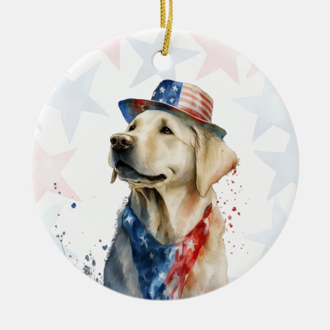 Labrador Dog, 4th of july Personalized Keramik Ornament (Vorne)