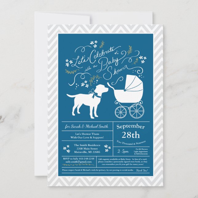 Labrador Dog Baby Shower Blue Boy Labrador Einladung (Vorderseite)