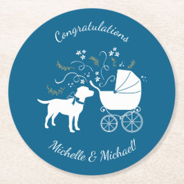 Labrador Dog Baby Shower Blue Boy Labrador Runder Pappuntersetzer