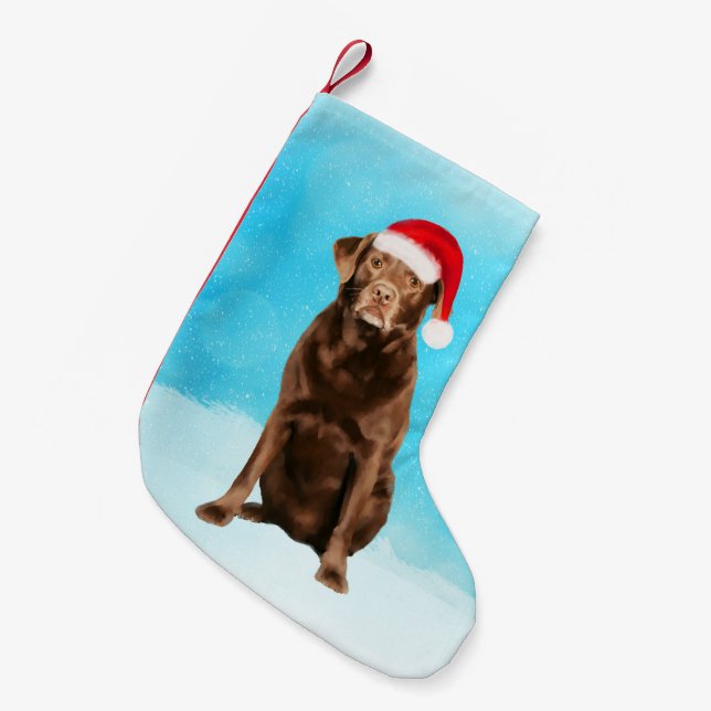 Labrador Dog on Beach Christmas Hat Kleiner Weihnachtsstrumpf (Vorderansicht (hängend))
