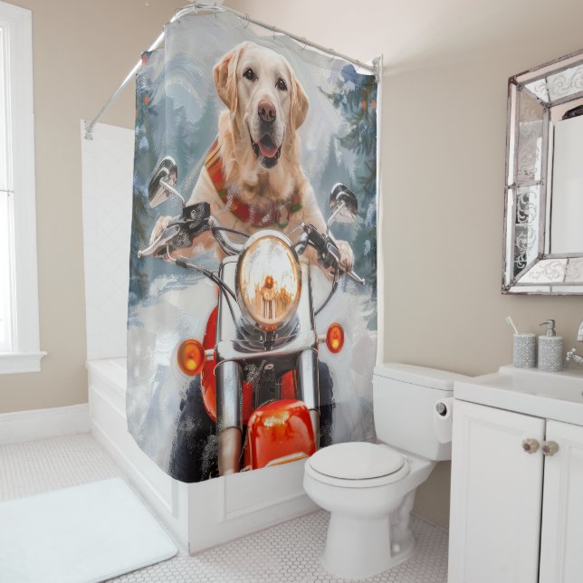 Labrador Dog Riding Motorrad Weihnachten Duschvorhang (Beispiel)