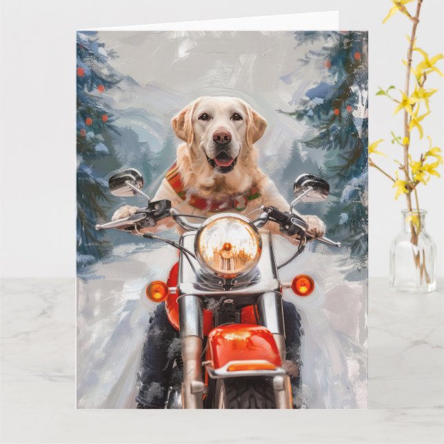 Labrador Dog Riding Motorrad Weihnachten Karte (Gelbe Blume)