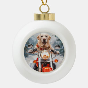 Labrador Dog Riding Motorrad Weihnachten Keramik Kugel-Ornament